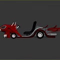 Red Go Kart Featuring Black Seat Flame Shaped Decorations And Silver Wheels