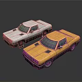 Stylish Vintage White and Yellow Classic Cars on Shiny Reflective Surface