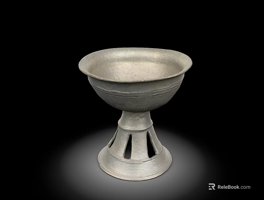 Vintage Metal Decorative Bowl With Pedestal Base And Hollowed Patterns On Stand 3d model 