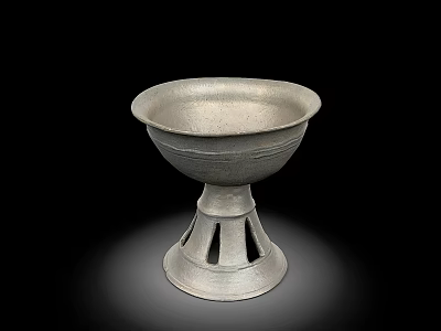 Vintage Metal Decorative Bowl With Pedestal Base And Hollowed Patterns On Stand 3d model