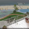 Luxury Beachfront Outdoor Space With Pool Lawn Palm Trees Wooden Deck And Lounge Seats