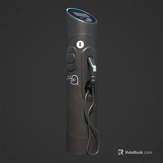 Public Electric Vehicle Charging Station With Connected Cable Information Icon And Symbol 3d model 