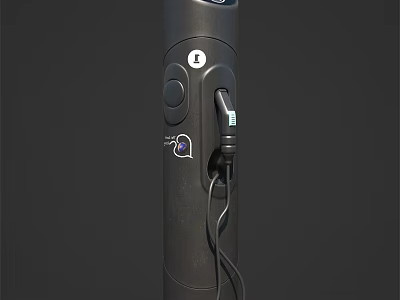 Public Electric Vehicle Charging Station With Connected Cable Information Icon And Symbol 3d model
