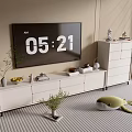 Modern White TV Stand With Decorative Items Books Vase And Drawer Cabinet In Living Room