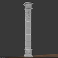 Ornate White Classical Carved Decorative Column With Detailed Capital And Base