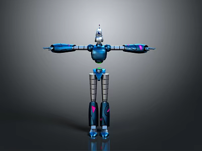 Mechanical Robot Character With Blue Body Silver Legs And Pink Arm Details 3d model
