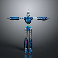 Mechanical Robot Character With Blue Body Silver Legs And Pink Arm Details