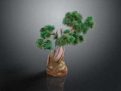 Artistic Indoor Bonsai Pine Tree With Green Foliage And Stone Base 3d model