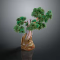 Artistic Indoor Bonsai Pine Tree With Green Foliage And Stone Base