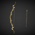 Golden Black Ornate Bow And Arrow Weapon With Intricate Decorative Design For Collectible Use