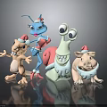 Cheerful 3D Cartoon Characters Wearing Christmas Hats Posing Playfully