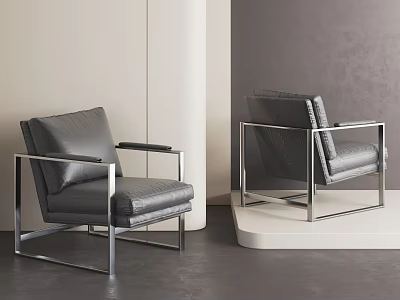 Modern Gray Leather Accent Chair With Sleek Metal Frame And Display Stand 3d model