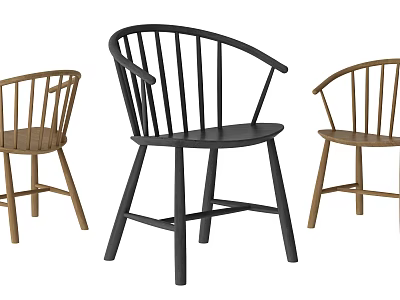 Modern Slat Back Dining Chairs In Black And Wooden Tones For Home Dining Room 3d model