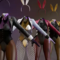 Fashionable Women's Clothes With Various Colors Bodysuits Blazers Bunny Ears Headbands Fishnet Stockings Gloves
