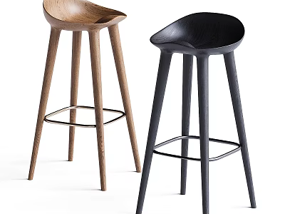 Modern Minimalist Bar Stools With Light Wood And Black Finish Slim Legs Square Footrest 3d model