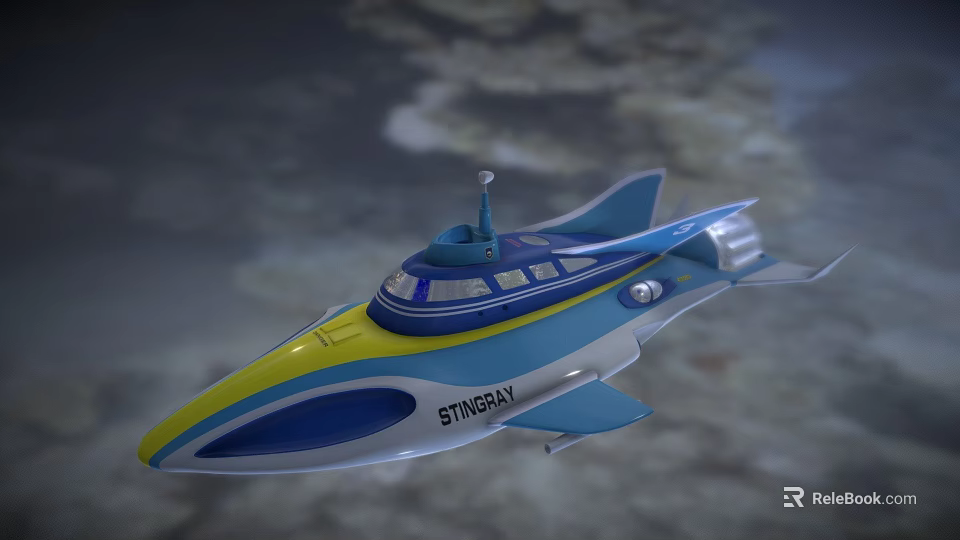 Sleek Blue Yellow Stingray Fighter Jet Model with Cockpit and Sleek Design Details 3d model 