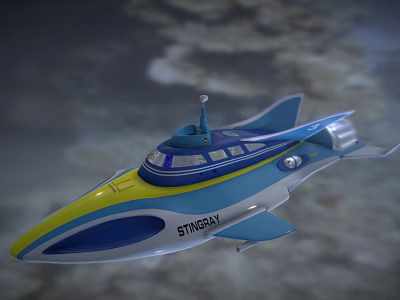 Sleek Blue Yellow Stingray Fighter Jet Model with Cockpit and Sleek Design Details 3d model