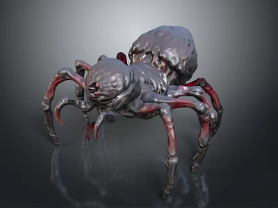 Realistic Detailed 3D Spider Model With Gray Red Body And Articulated Legs 3d model