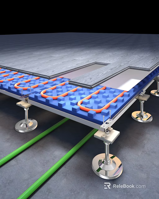 High Quality Underfloor Heating Components Featuring Orange Pipes And Blue Insulation Panels 3d model 