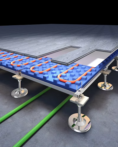 High Quality Underfloor Heating Components Featuring Orange Pipes And Blue Insulation Panels 3d model