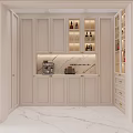Elegant Cream White Sideboard Cabinet With Glass Wine Storage And Countertop Coffee Station Design