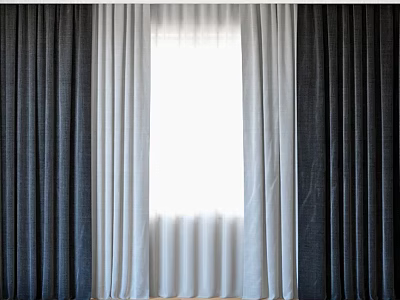 Stylish White And Dark Window Curtains With Light Filtering Design For Home Decor 3d model