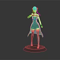 Anime Female Character Figure In Black Dress With Knee High Boots And Pink Base