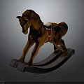 Childrens Brown Rocking Horse Toy With Red Saddle And White Cushion
