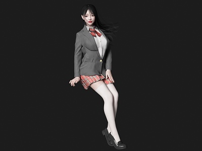 modern sitting posture woman beauty figure jk school uniform girl miniskirt figure silk stockings figure long hair beauty jk beauty uniform campus goddess sitting 3d model