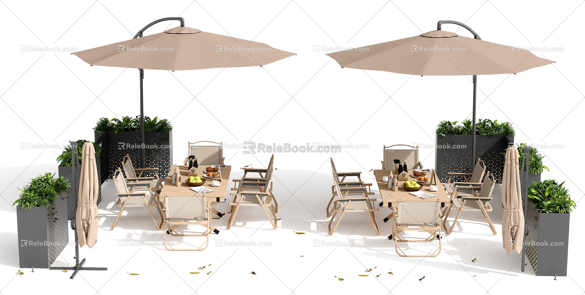 Outdoor tables and chairs umbrellas 3d model