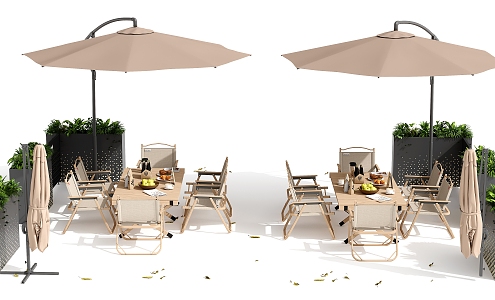 Outdoor tables and chairs umbrellas 3d model