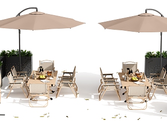 Outdoor tables and chairs umbrellas 3d model