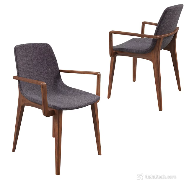Elegant Modern Dining Chairs With Wooden Frame Gray Upholstery And Armrests 3d model 
