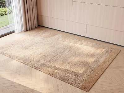 Square Carpet On Wooden Floor In Minimalist Living Room With Natural Light 3d model