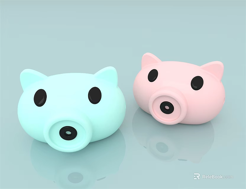 Cute Pig Shaped Phone Camera Accessories In Light Blue And Pink 3d model 