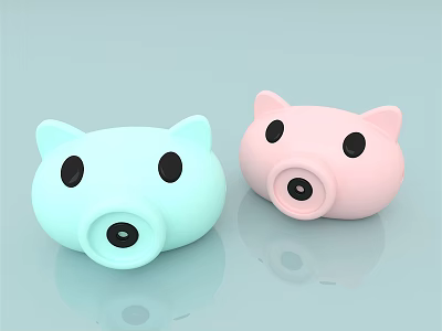 Cute Pig Shaped Phone Camera Accessories In Light Blue And Pink 3d model