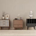 Modern Bedside Tables Featuring Woven Wooden And Black Designs With Decorative Items