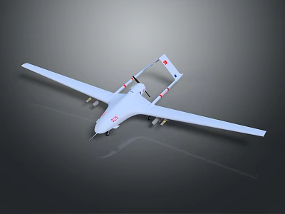 White Fixed Wing Aerial Drone With Four Propellers And Long Wings 3d model