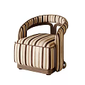 Classic Single Sofa With Brown And Beige Striped Pattern And Curved Armrests