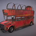 Red Vintage Double Decker Bus With Open Top Arched Roof Rusty Body And London Sign