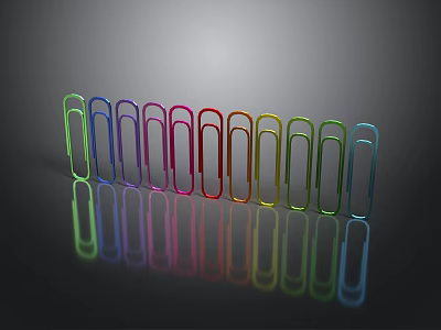 Colorful Paper Clips Arranged In A Row With Shiny Reflections On Sleek Surface 3d model