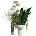 Elegant Decorative Ornament Arrangement With Lush Green Foliage White Flowers And Spherical Plants