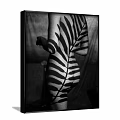 Black and White Figure Painting with Fern Leaf Shadows on Back in Side Standing Pose