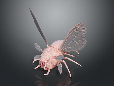 Artistic 3D Insect Creature With Transparent Wings And Intricate Body Structure 3d model