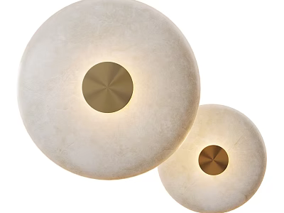 Modern Round Wall Lamp with Light Beige Body and Gold Center 3d model