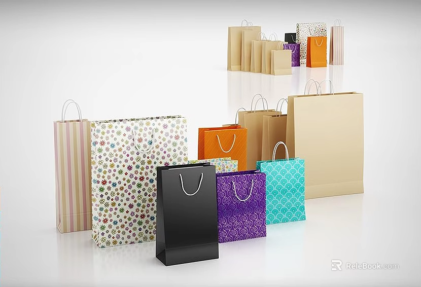 Colorful Shopping Bags With Various Patterns And Stylish Designs For Retail Use 3d model 