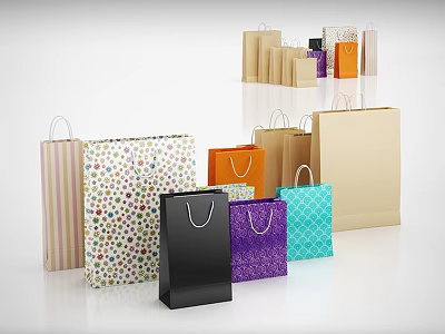 Colorful Shopping Bags With Various Patterns And Stylish Designs For Retail Use 3d model