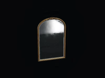 Elegant Decorative Arched Mirror With Gold Frame Against Black Background 3d model