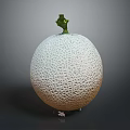 Fresh Whole Cantaloupe Melon With Netted Surface And Green Stem On Dark Background