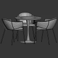 Modern Minimalist Table and Chair Set with Beige Upholstered Chairs and Round Dark Table Top